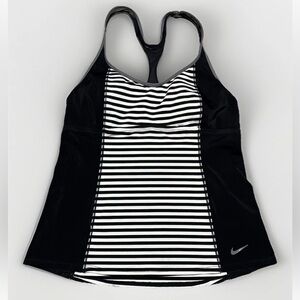 Nike Striped Swim Tankini Racerback Top Size Large Black White